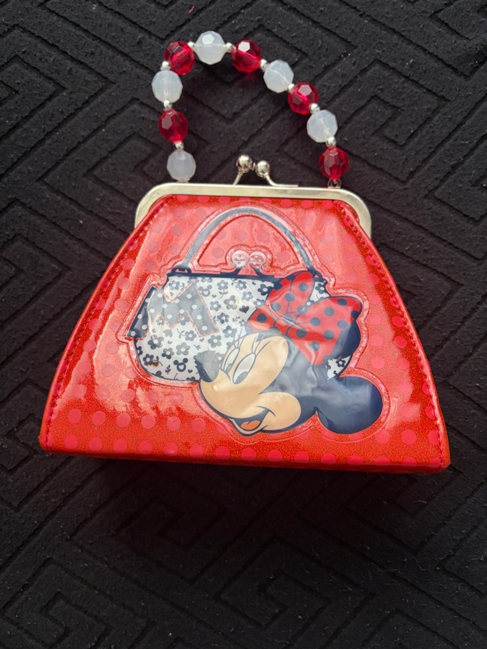 Disney Red Minnie Mouse Patent Wristlet with Beaded Handle